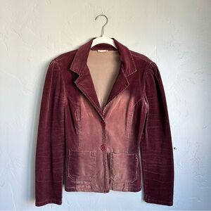 Y2K Vintage Women's Burgundy Ombre Fall‎ Corduroy Blazer Jacket Size Small